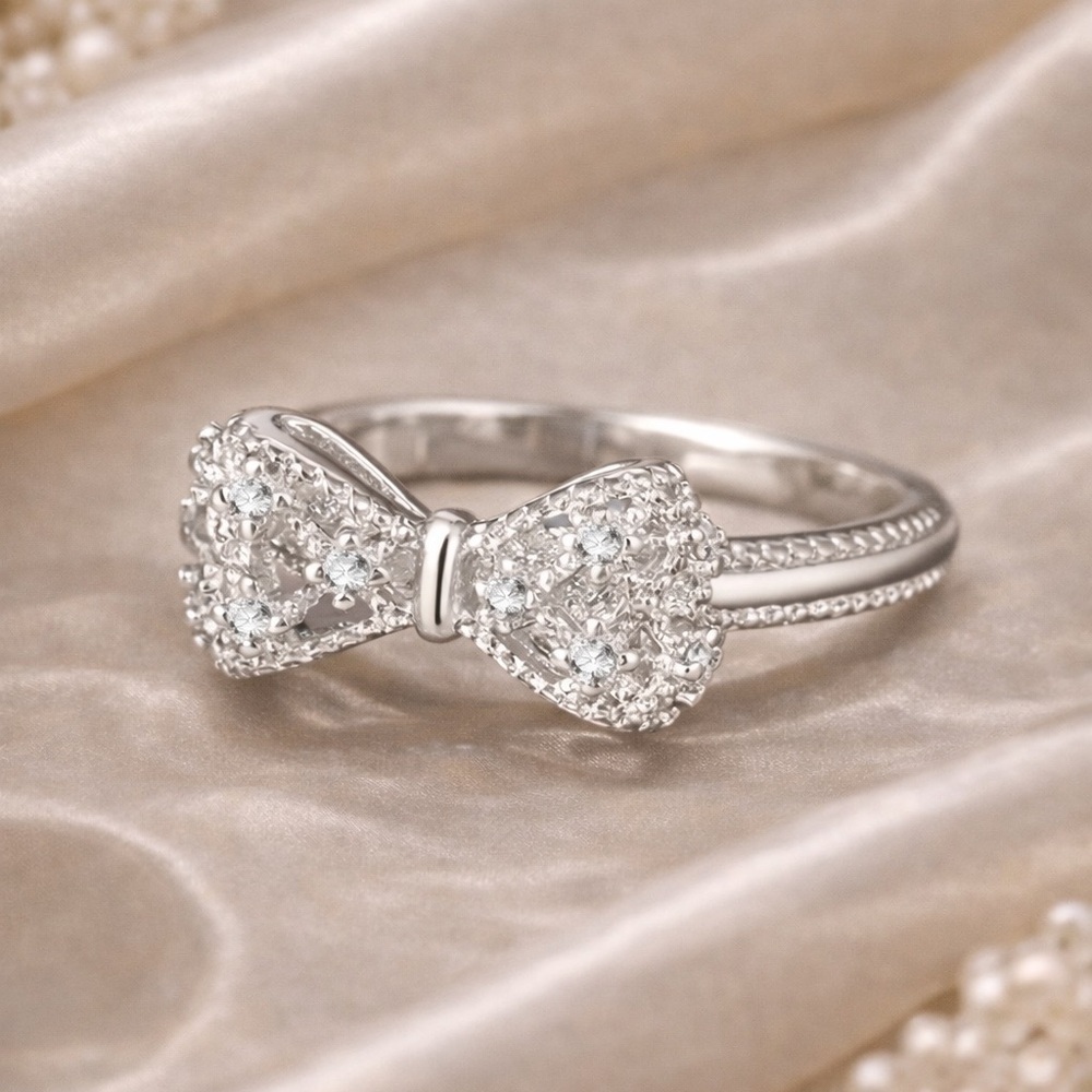 Dainty Crystal Bow Ring | Elegant Silver Jewelry